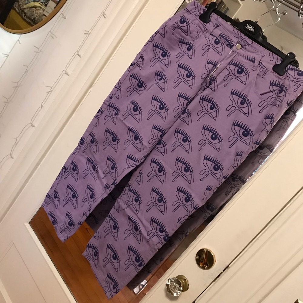 SHEIN high-waisted purple crying-eye print jeans size 3XL